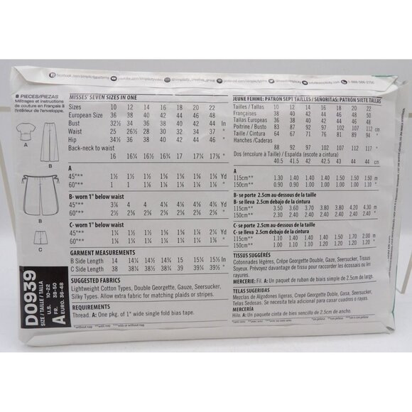 New Look D0939 Sewing Pattern Size 10-22 Misses' Top & Pants ©2018 Open/Uncut - Picture 2 of 2